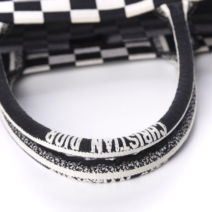 Christian Dior Canvas Embroidered Checkered Book Tote Black White 11 of 11