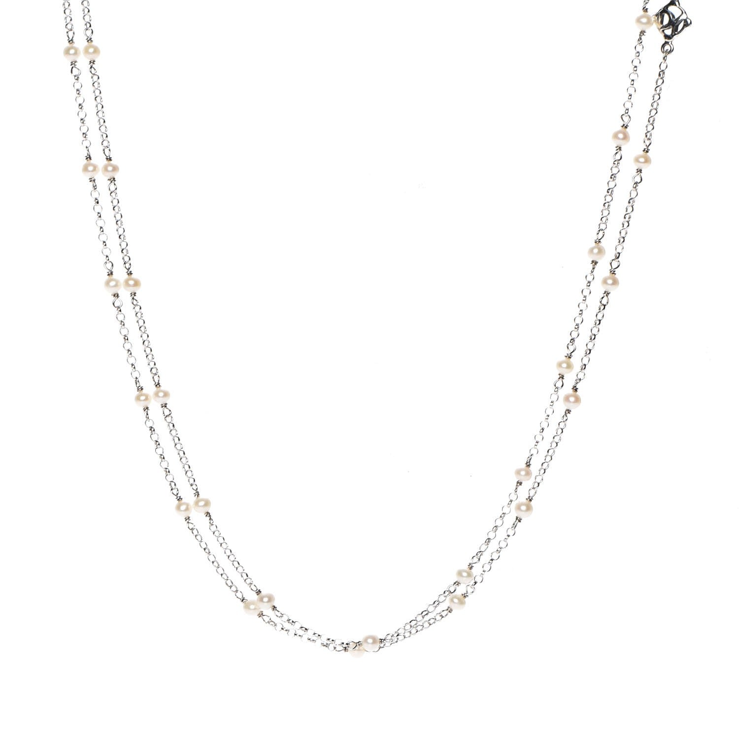David Yurman Sterling Silver Freshwater Pearl Bead Chain Necklace 1 of 5