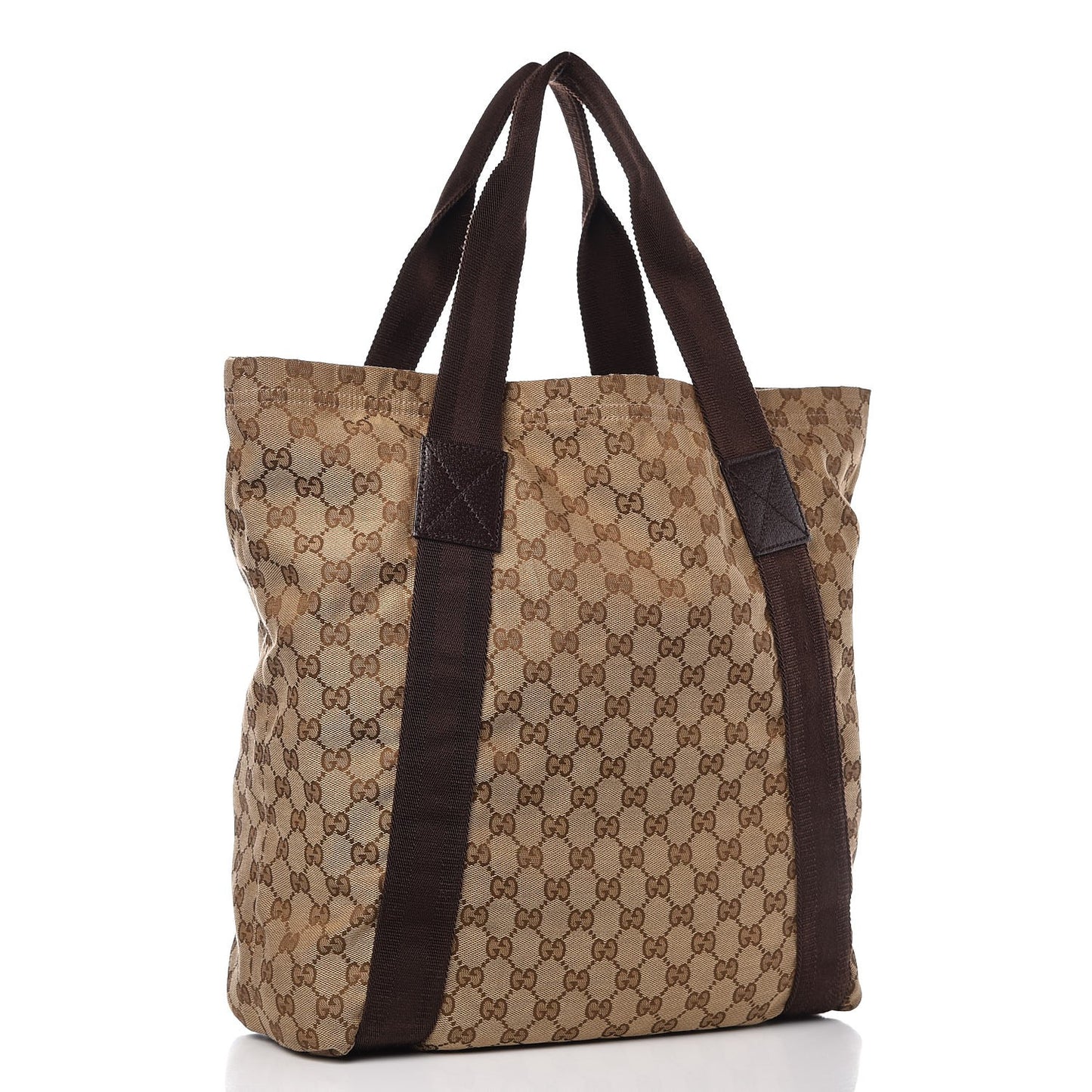 GG Monogram Medium Web Handle Vertical Tote Dark Brown