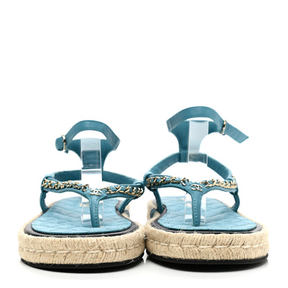 Chanel Lambskin Chain CC Thong Espadrille Sandals 40 Blue 2 of 9