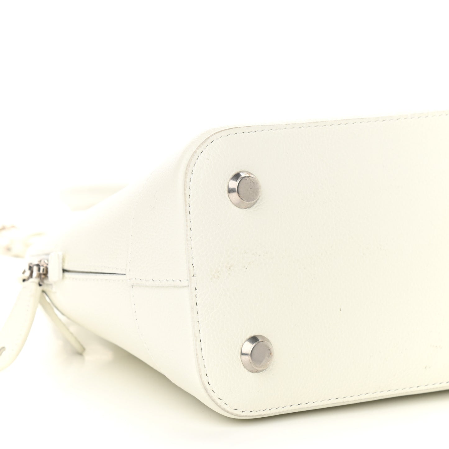 Grained Calfskin Logo S Ville Top Handle Bag White Black