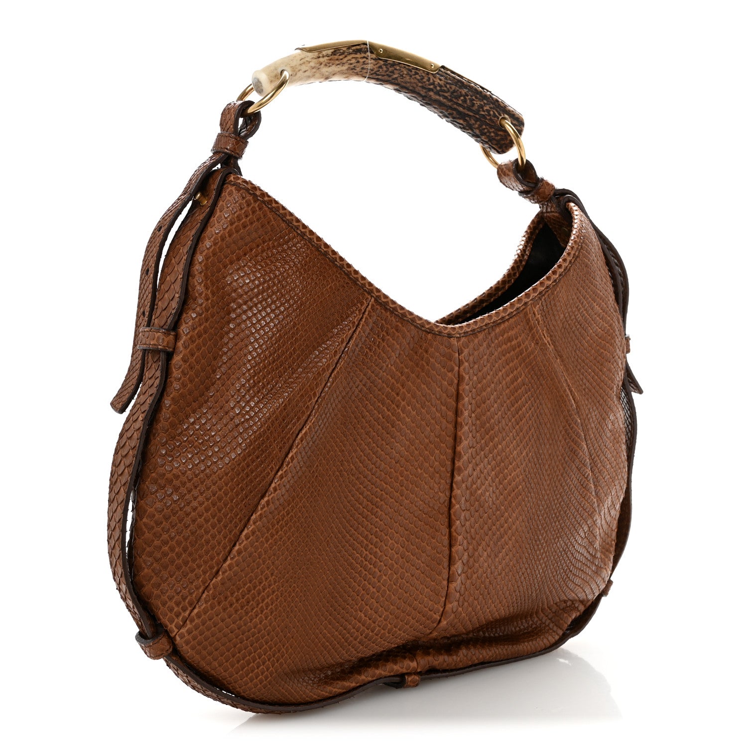 Saint Laurent Snakeskin Buffalo Horn Mombasa Hobo Brown 3 of 13
