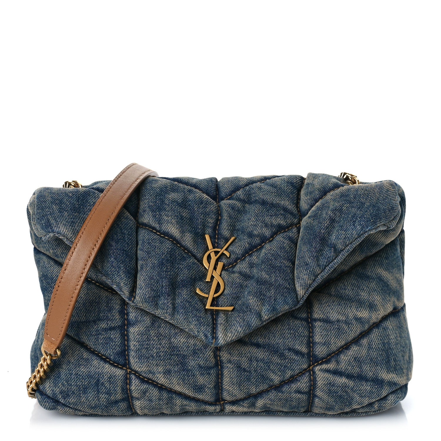 Saint Laurent Denim Quilted Toy Loulou Puffer Monogram Chain Satchel Blue Cinnamon 1 of 7