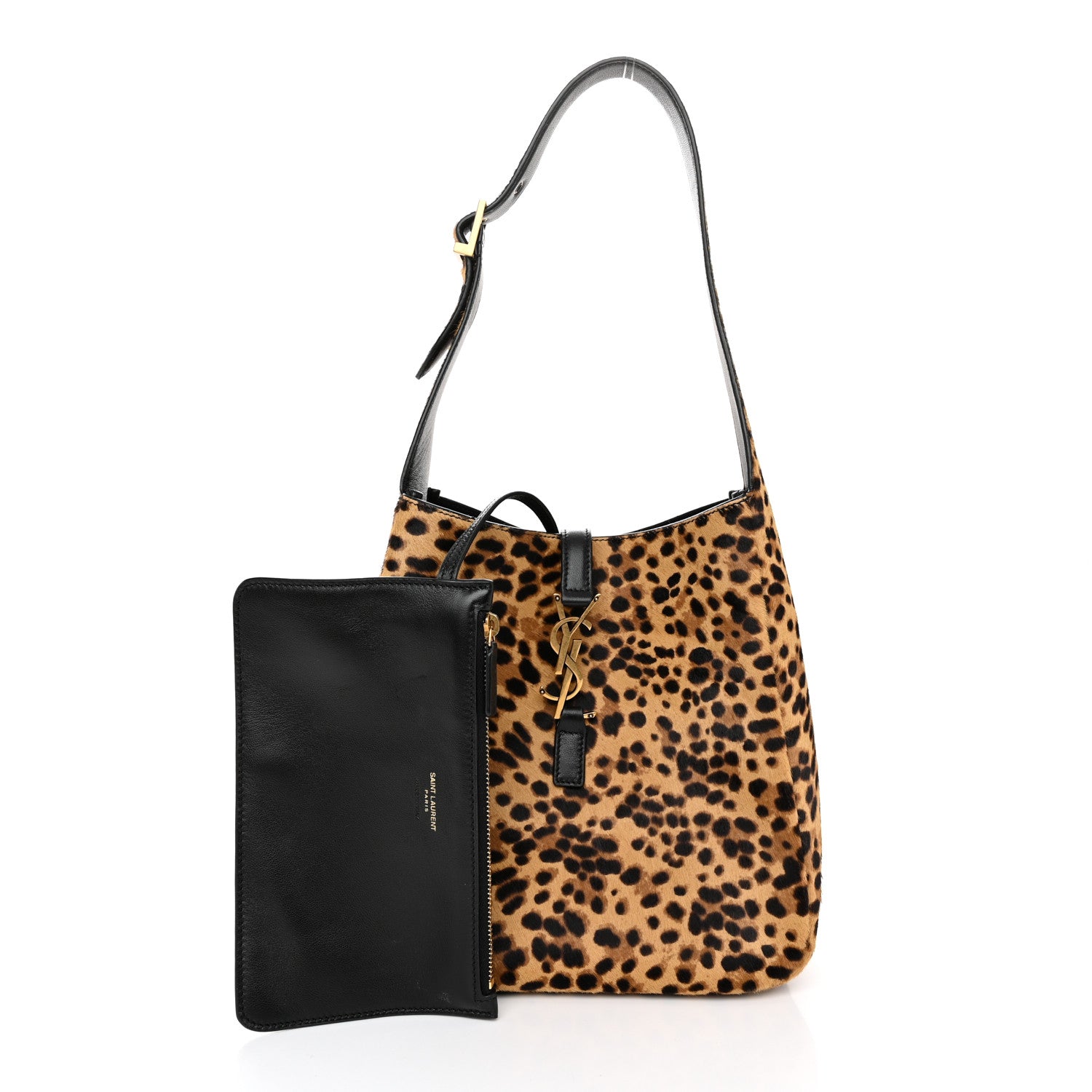 Saint Laurent Pony Hair Calfskin Leopard Print Small Le 5 A 7 Soft Hobo 3 of 11