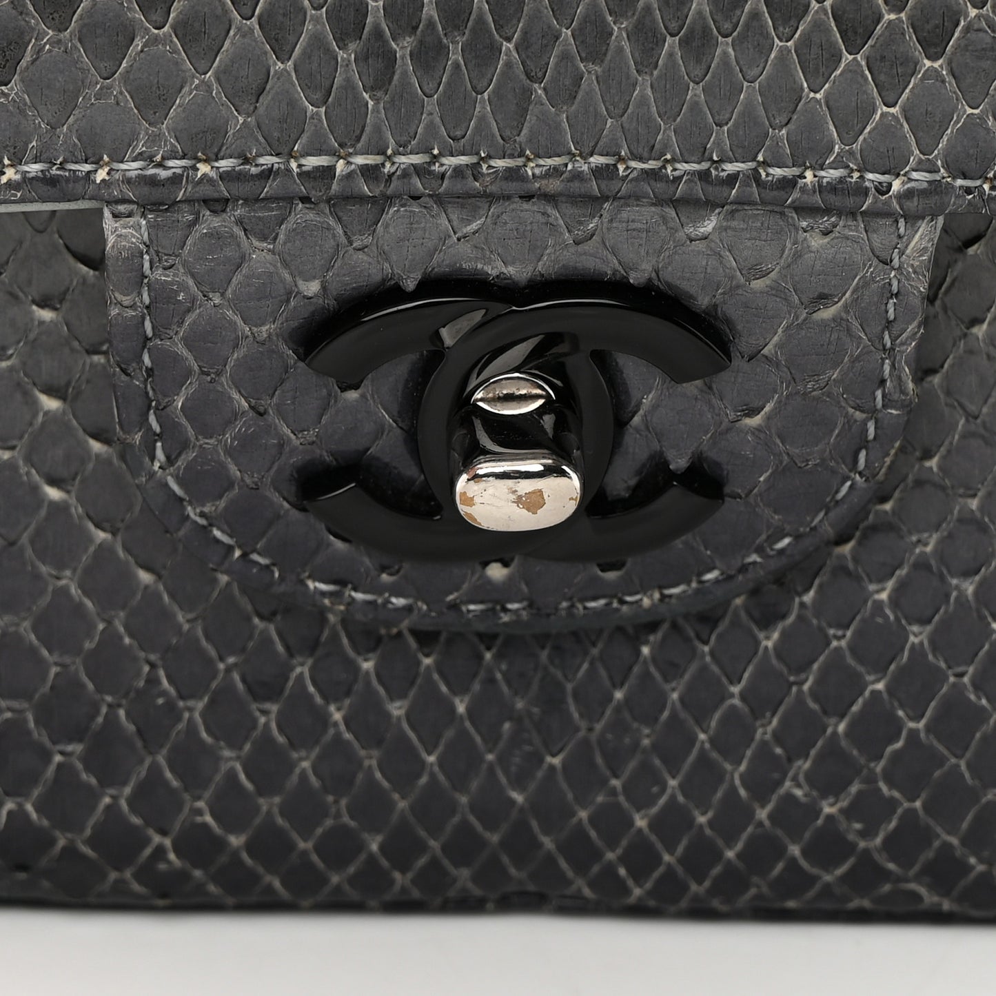 Metallic Snakeskin Medium Double Flap Light Blue