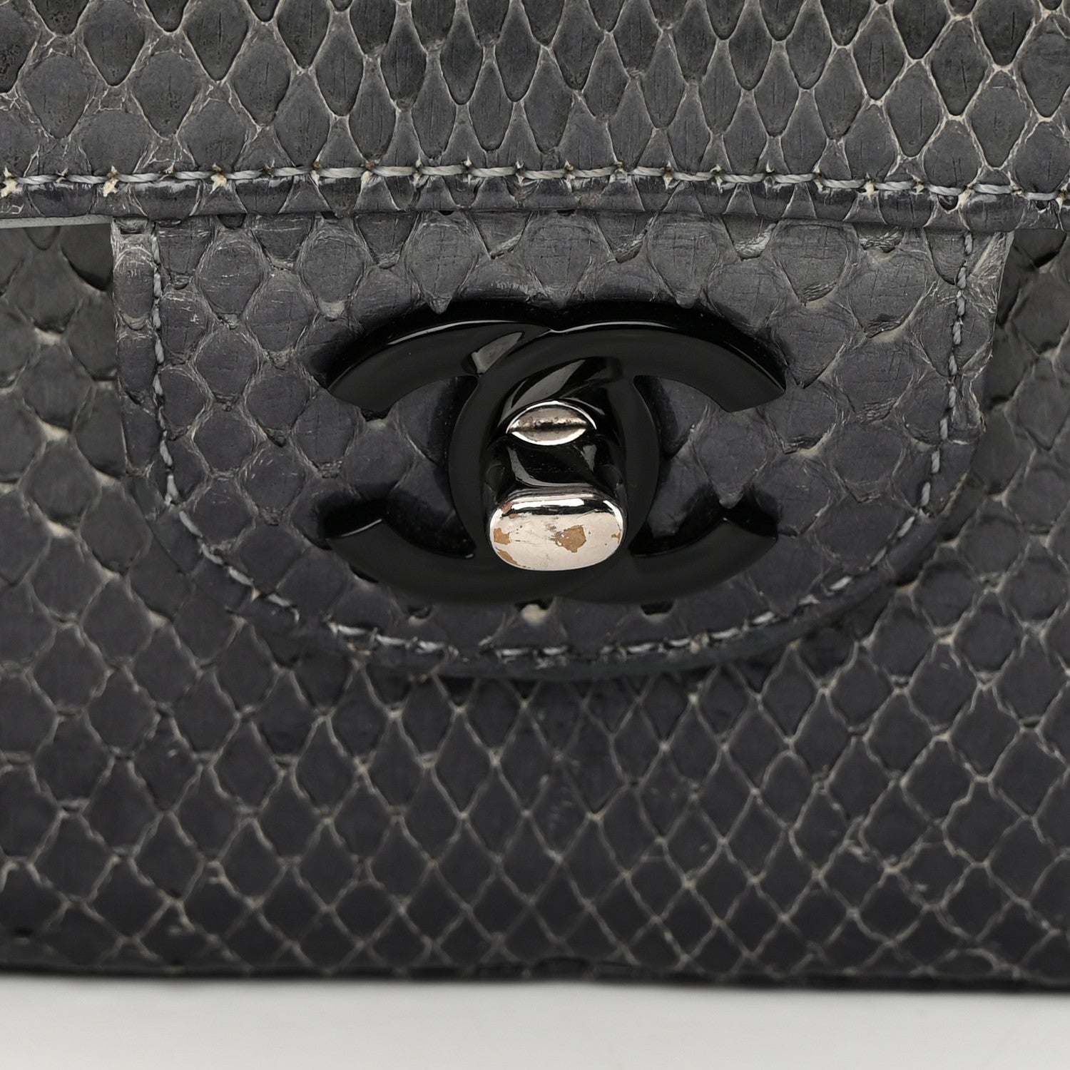 Chanel Metallic Snakeskin Medium Double Flap Light Blue 17 of 18