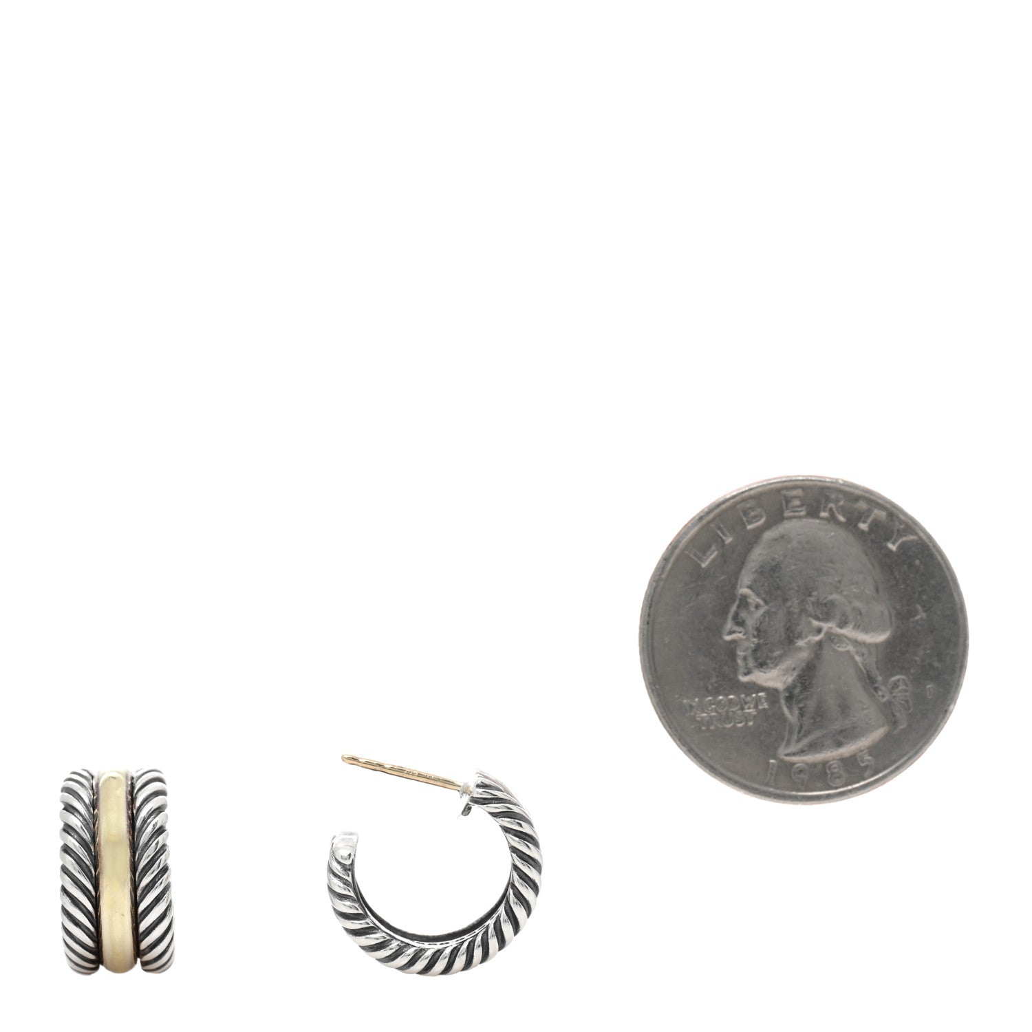 David Yurman Sterling Silver 14K Yellow Gold 16mm Cable Classics Hoop Earrings 2 of 4