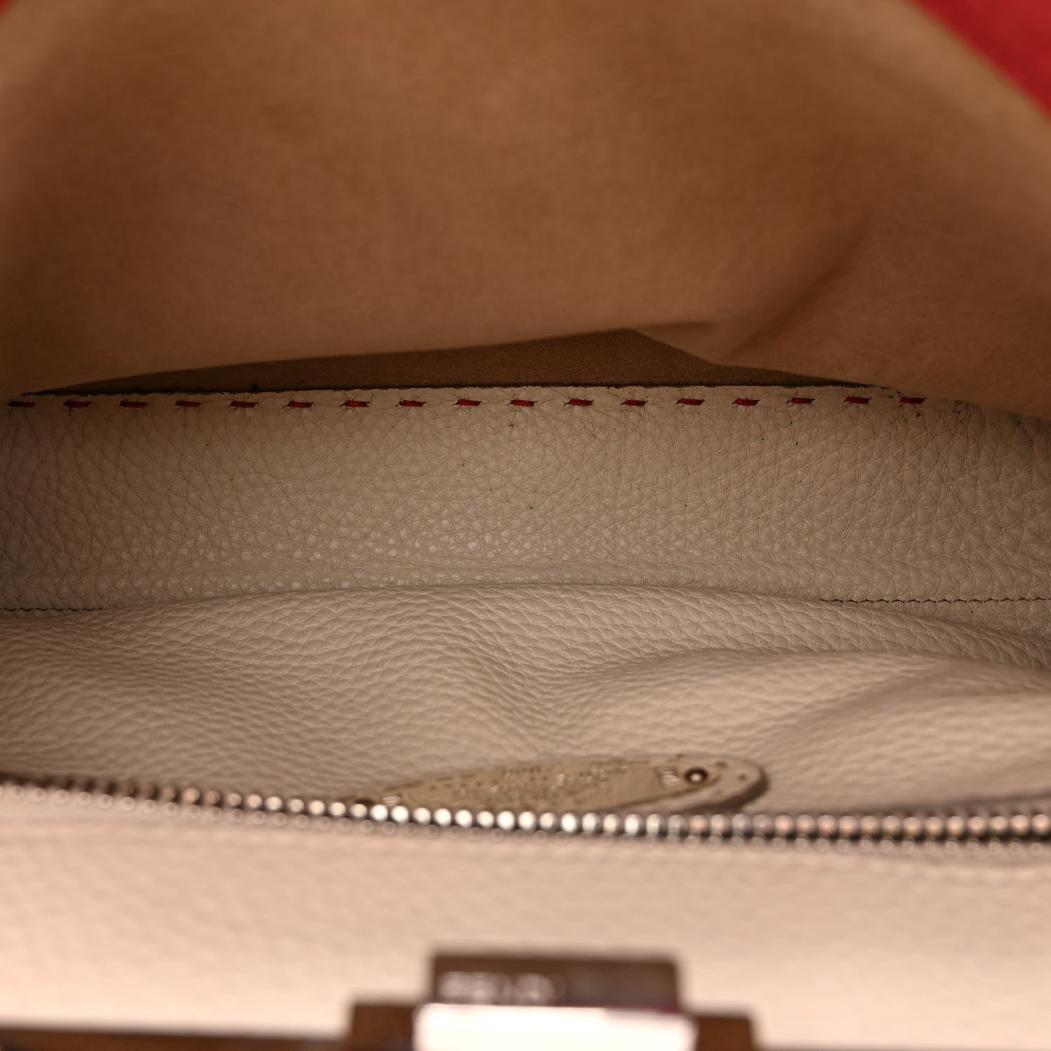 Fendi Cuoio Romano Selleria Bi-Color Medium Peekaboo Iconic Satchel Rosso Latte 6 of 13