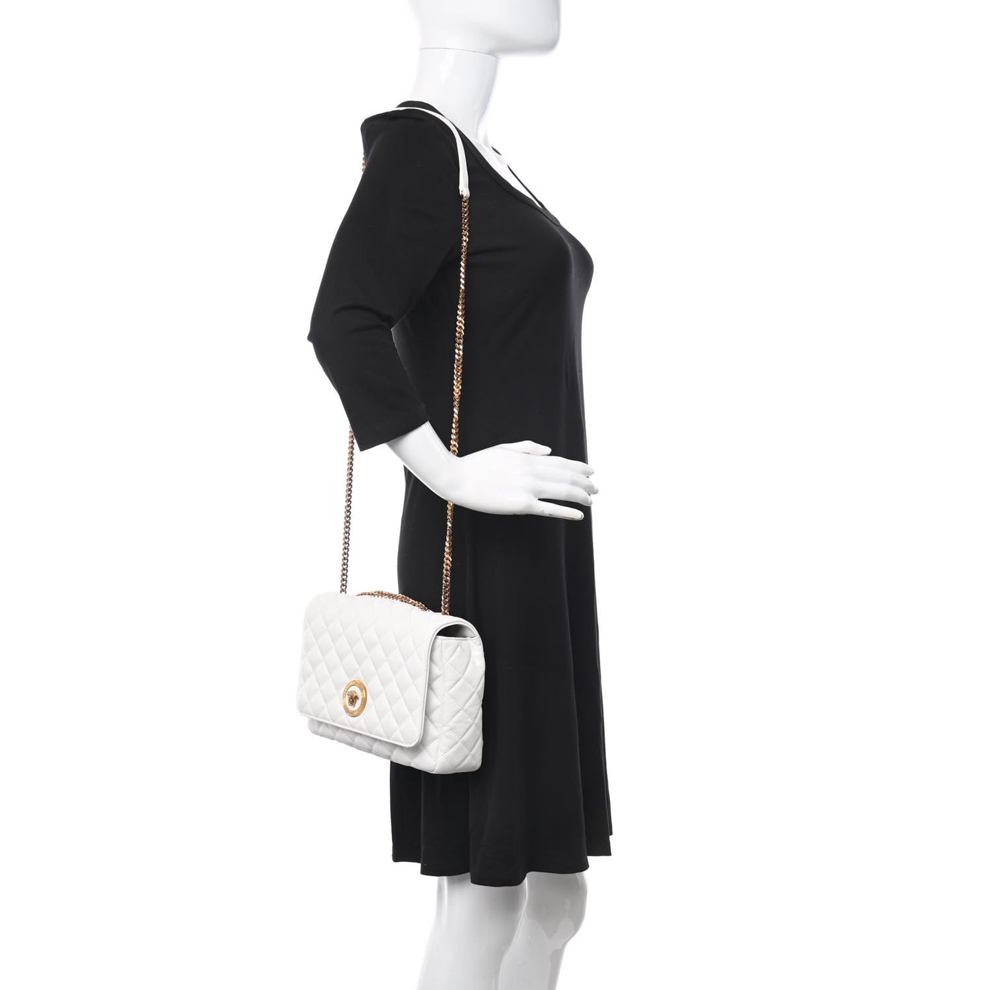 Nappa Quilted Medusa Chain Crossbody Beige