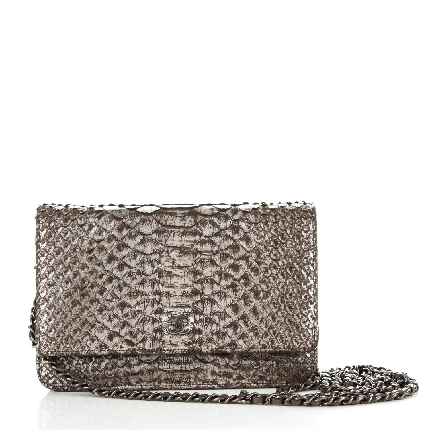 Chanel Metallic Python Wallet On Chain WOC Bronze 1 of 8
