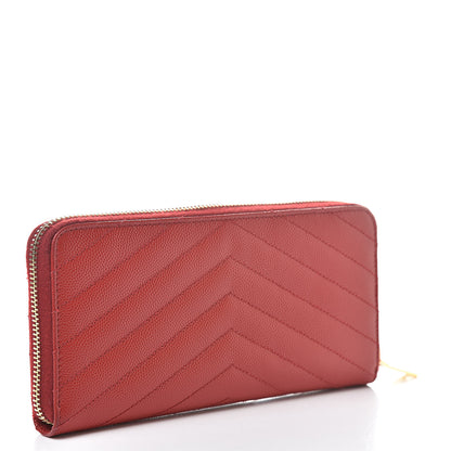 Saint Laurent Grain De Poudre Matelasse Chevron Monogram Zip Around Wallet Lipstick Red 3 of 10