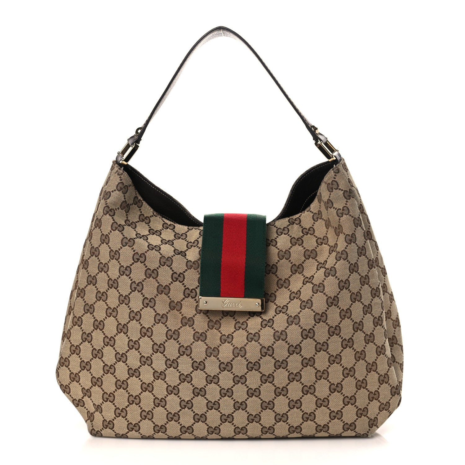 Gucci Monogram Large New Ladies Web Hobo Dark Brown 1 of 10