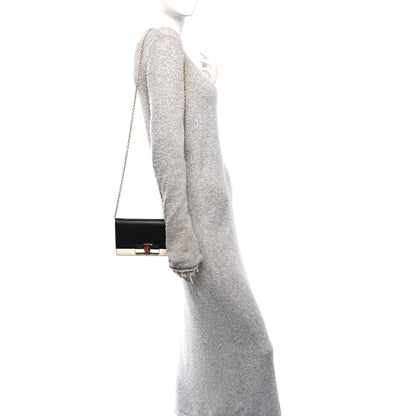Salvatore Ferragamo Hammered Calfskin Vara Bow Chain Wallet Black White 2 of 11