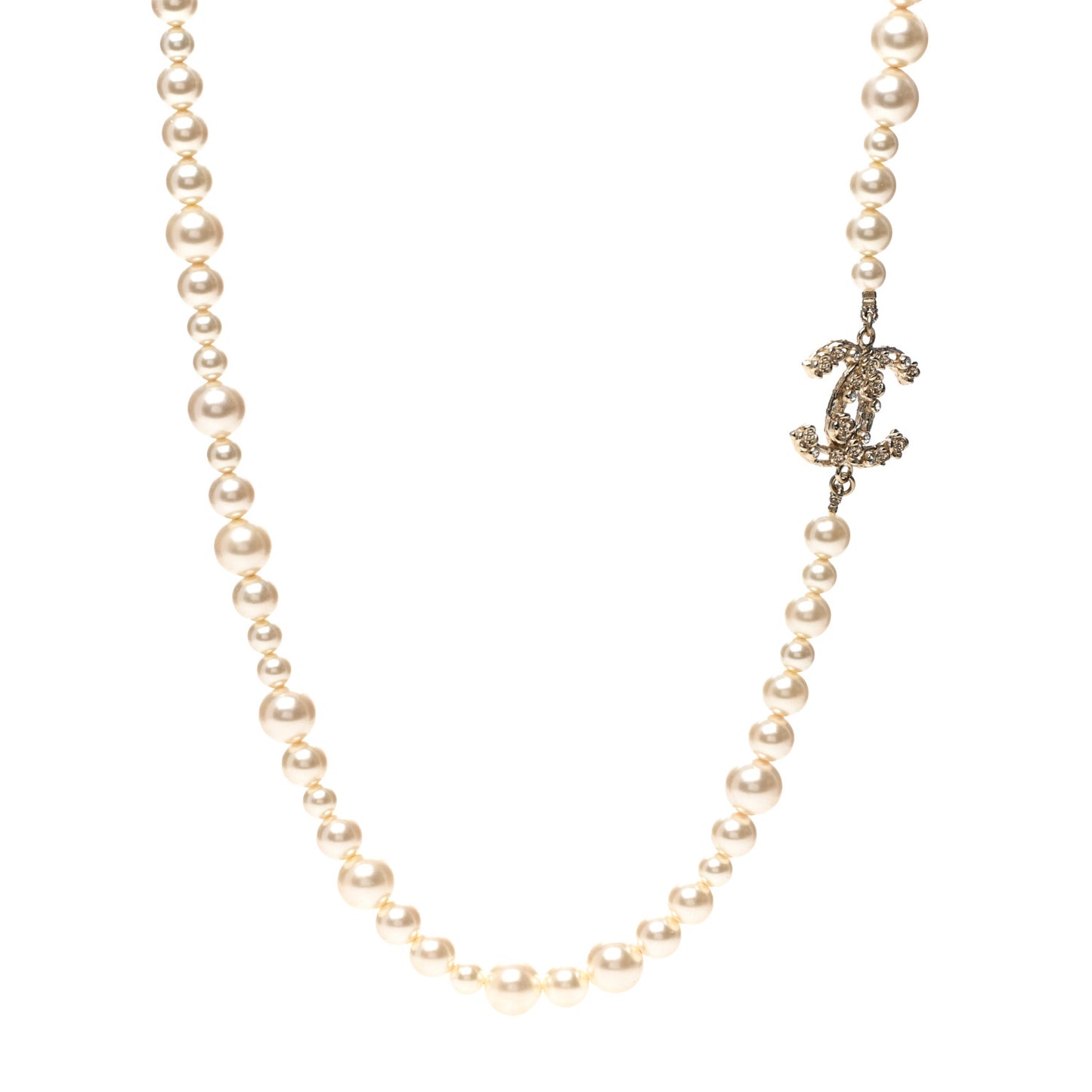 Pearl Crystal CC Camellia Short Necklace Gold