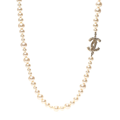 Chanel Pearl Crystal CC Camellia Short Necklace Gold 1 of 6