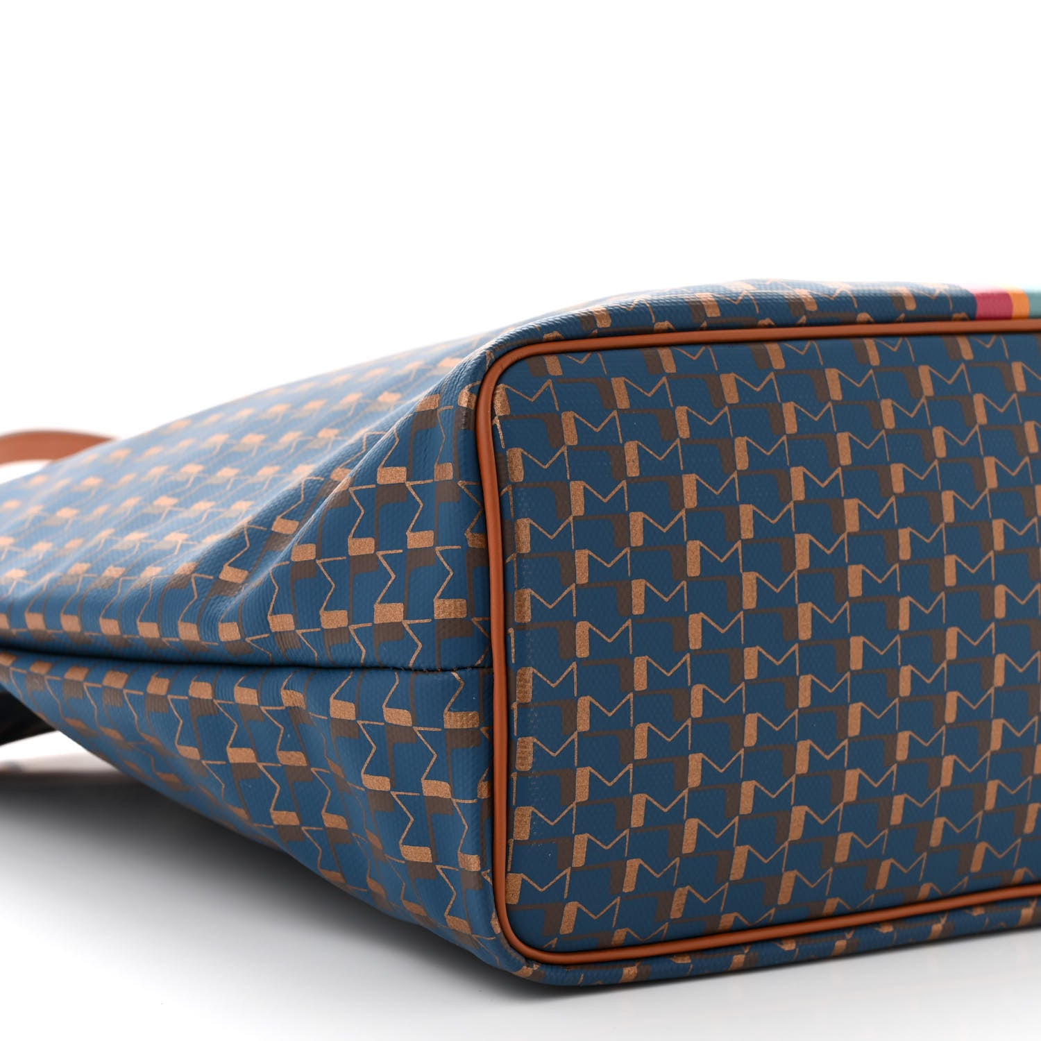 Moynat Grained Calfskin Canvas 1920 Oh! Tote Ruban Duo MM Indigo Bronze Cognac 9 of 10