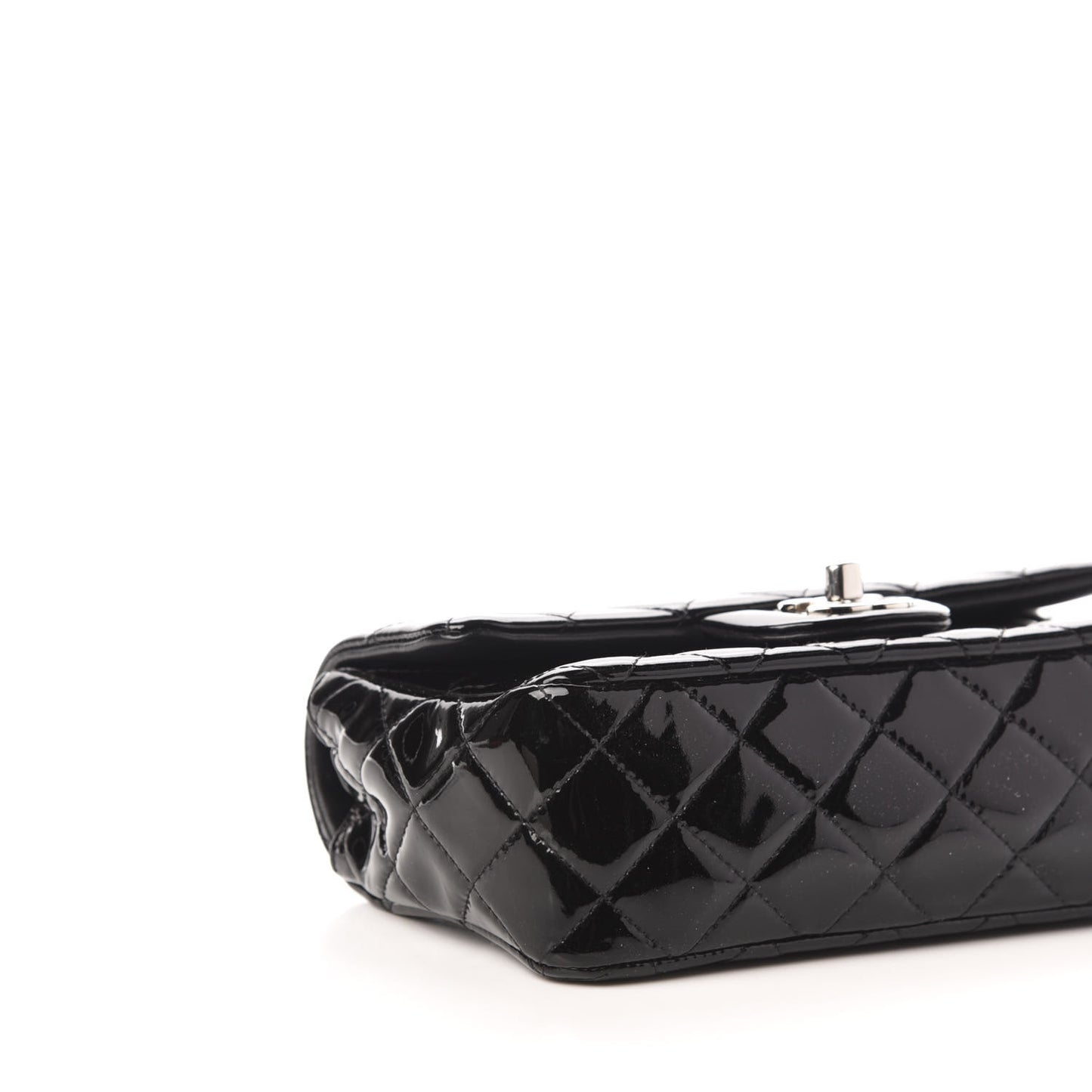 Patent Calfskin Quilted Mini Rectangular Flap Black