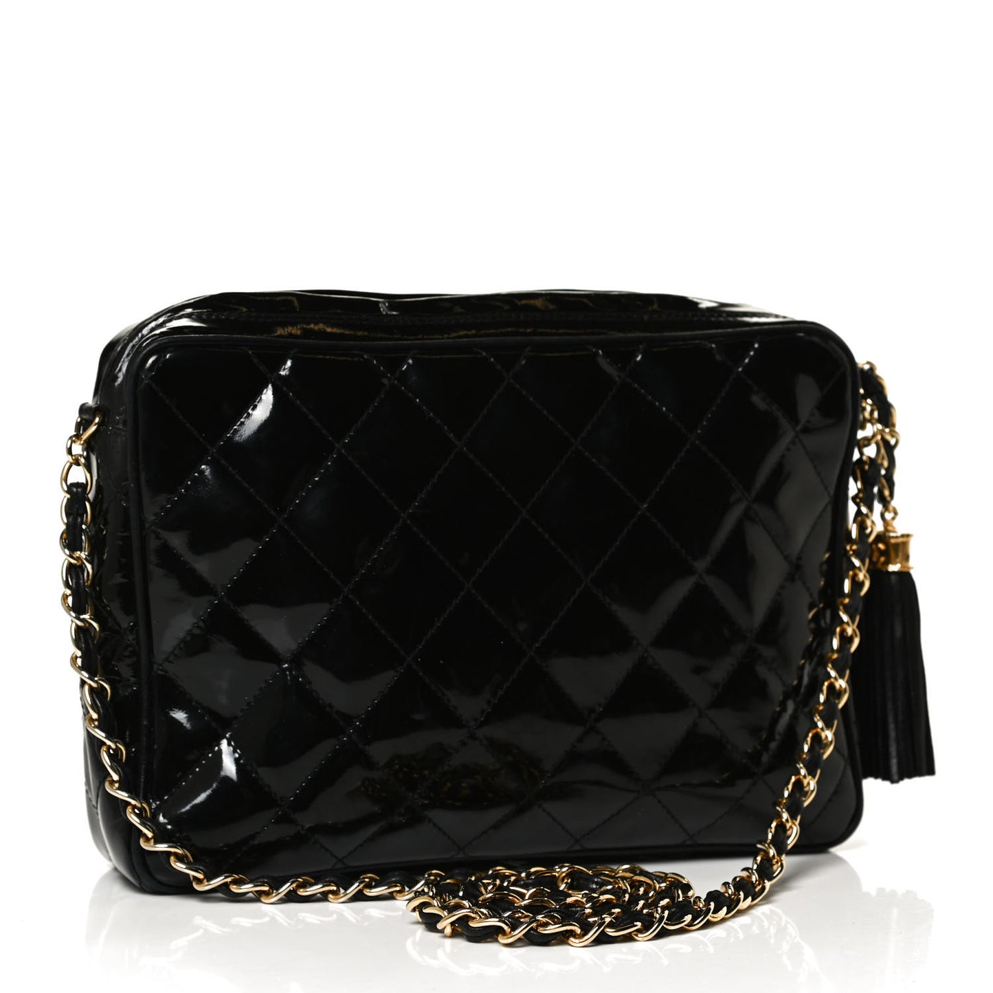 Patent Quilted Tassel Camera Case Black