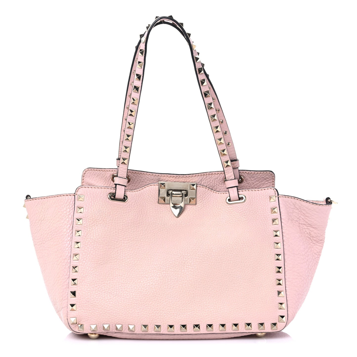 Grained Calfskin Small Rockstud Tote Water Rose