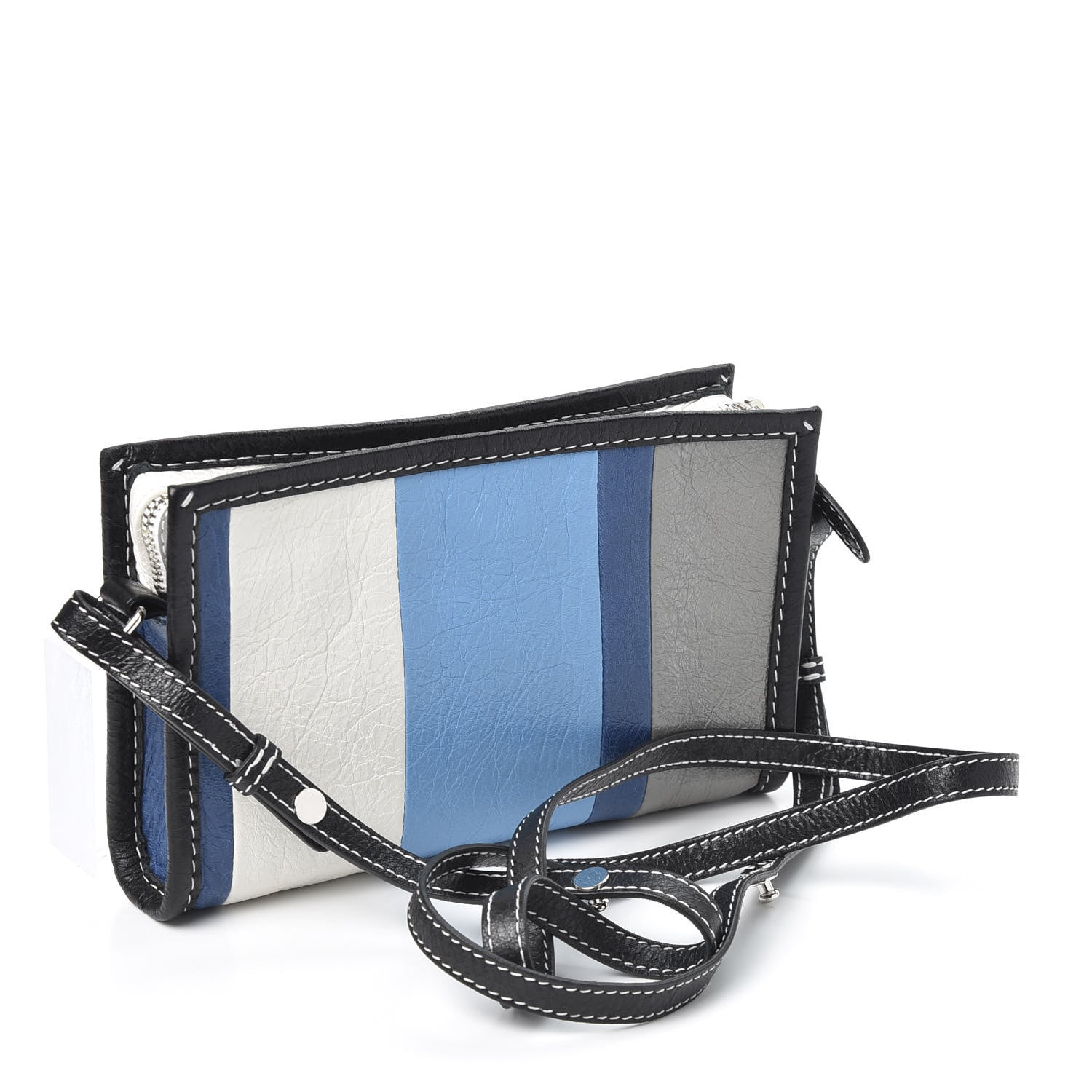 Balenciaga Veau Arena Multicolore Bazar Strap Clutch Bleu Gris White Black 2 of 8
