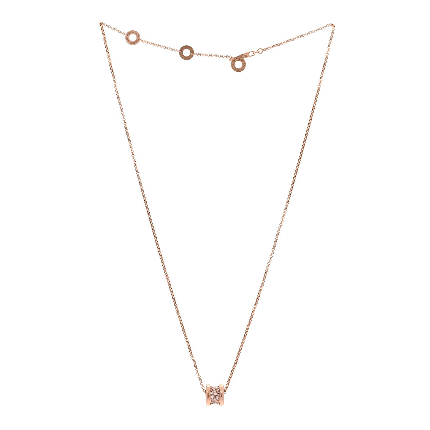 18K Rose Gold Diamond Small B.Zero1 Pave Pendant Necklace