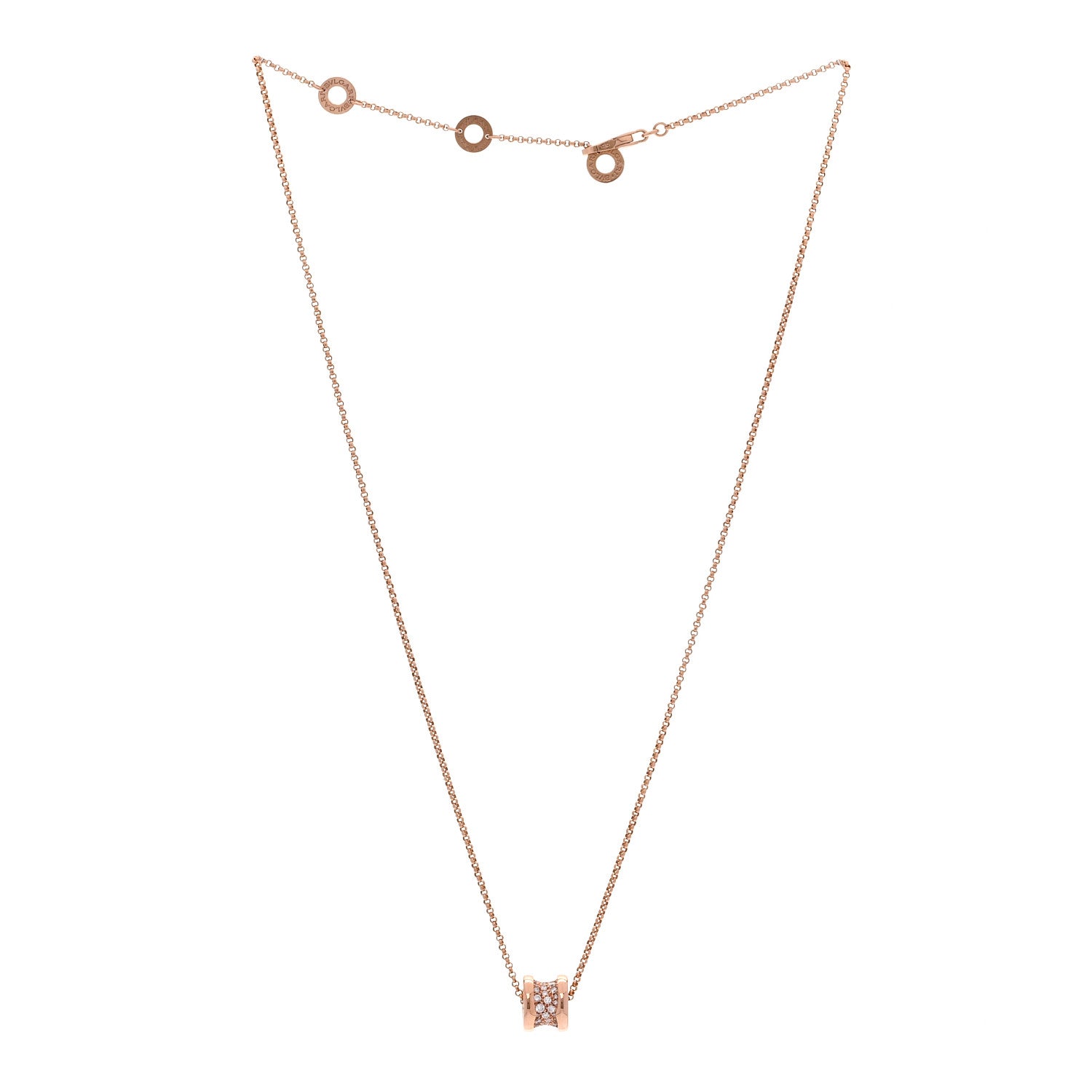 Bulgari 18K Rose Gold Diamond Small B.Zero1 Pave Pendant Necklace 3 of 5