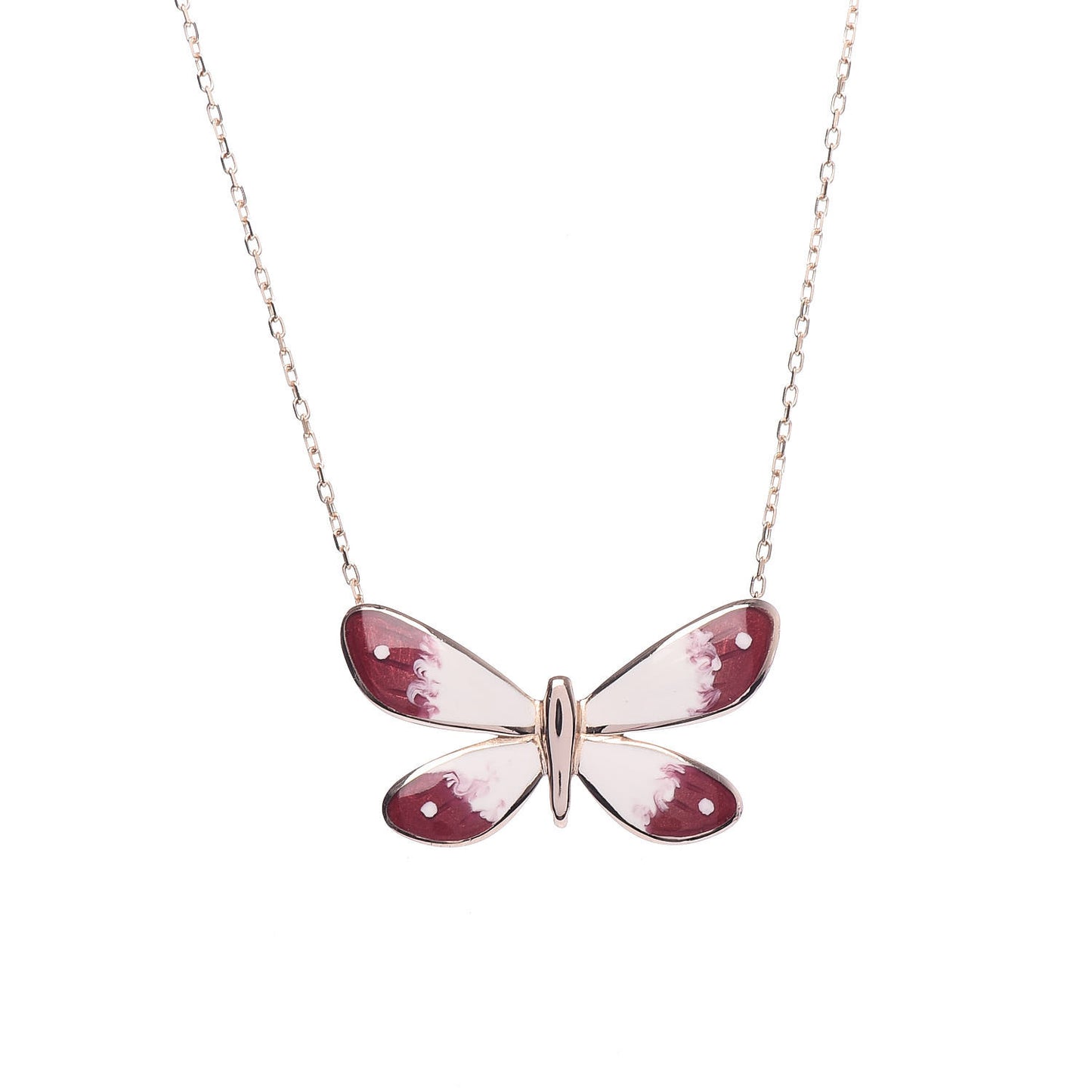 18K Rose Gold Enamel Flora Butterfly Pendant Necklace