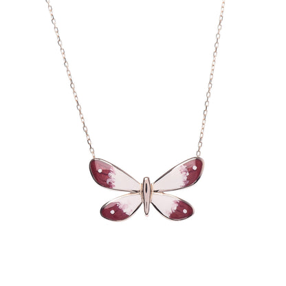 Gucci 18K Rose Gold Enamel Flora Butterfly Pendant Necklace 4 of 6