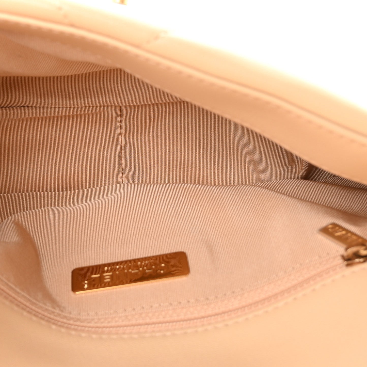 Shiny Goatskin Quilted Medium Chanel 19 Flap Beige