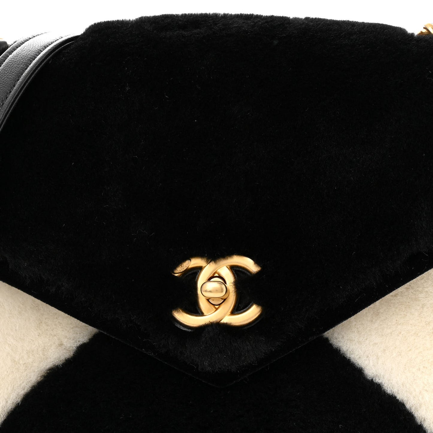 Shearling Checkered Flap Bag Black White
