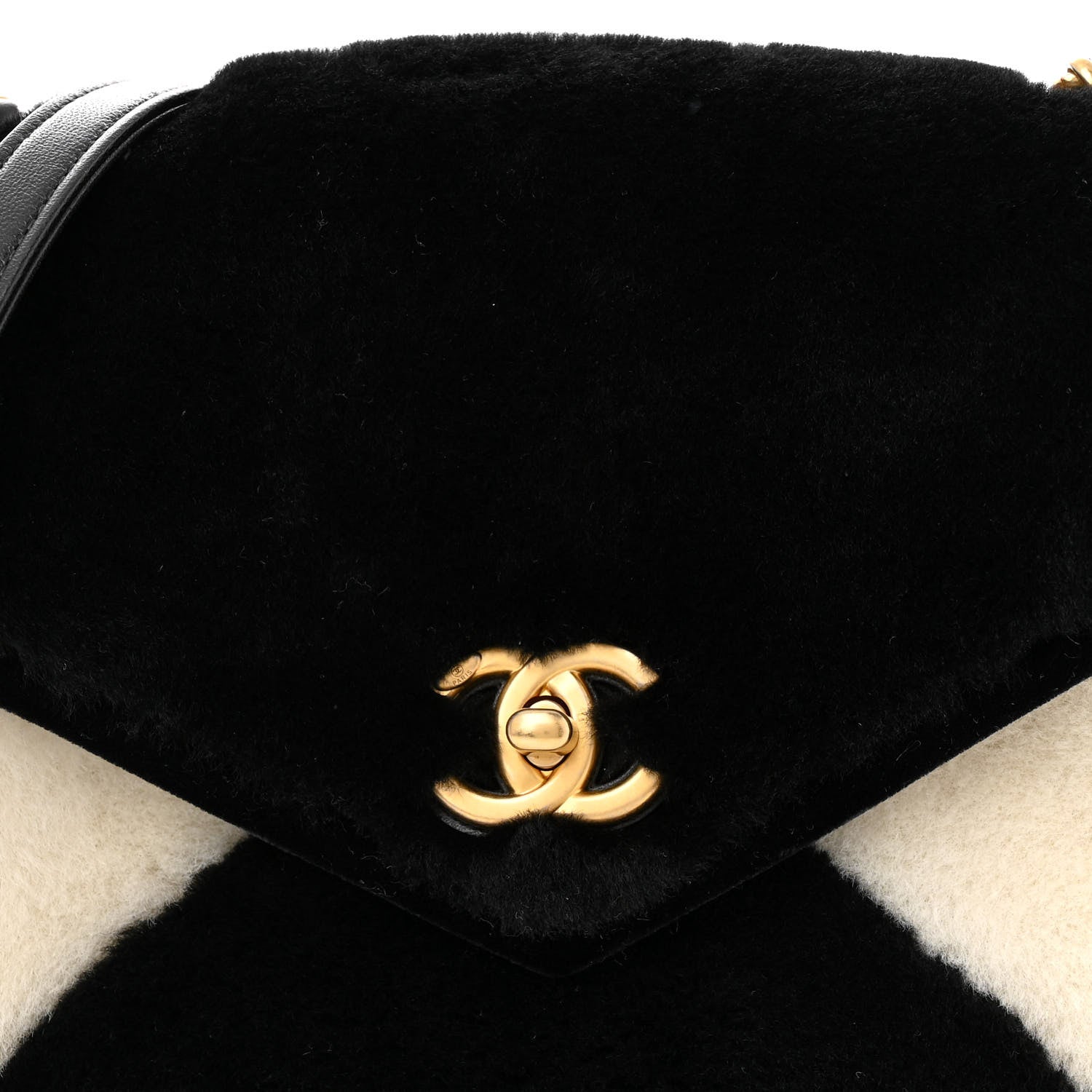 Chanel Shearling Checkered Flap Bag Black White 8 of 11