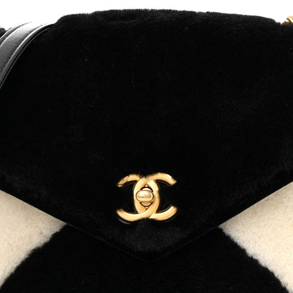 Chanel Shearling Checkered Flap Bag Black White 8 of 11