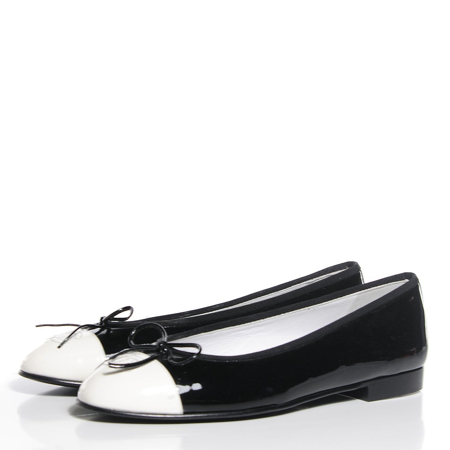 Patent Cap Toe Ballerina Flats 38.5 White Black