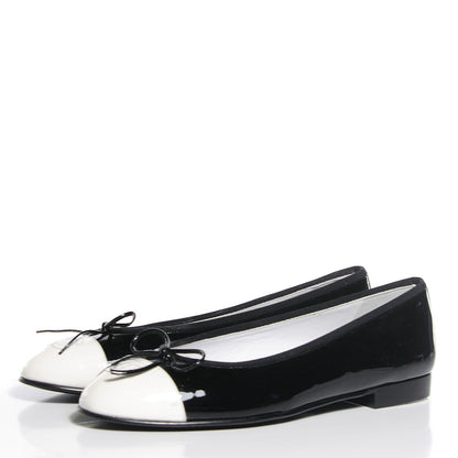 Chanel Patent Cap Toe Ballerina Flats 38.5 White Black 3 of 8