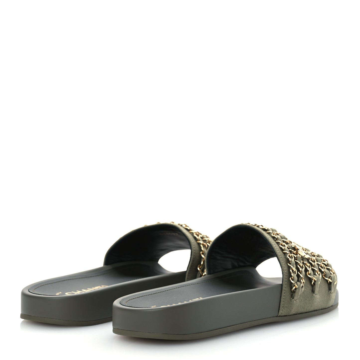 Canvas Chain Flat Sandals 40 Khaki
