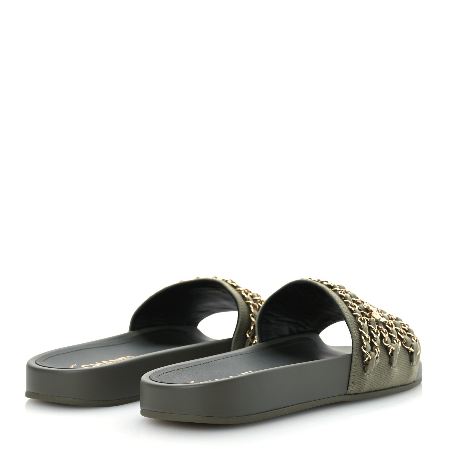Chanel Canvas Chain Flat Sandals 40 Khaki 5 of 14