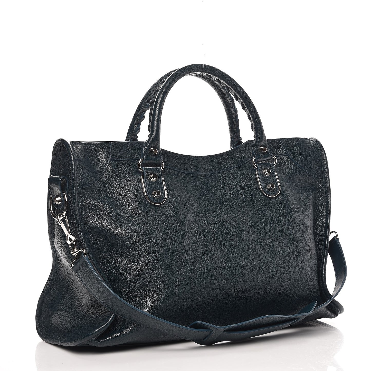 Chevre Silver Metallic Edge Hardware City Bleu Paon