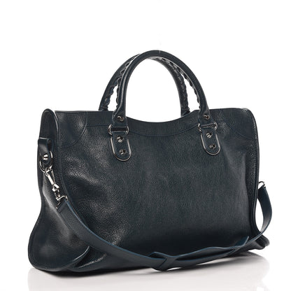 Balenciaga Chevre Silver Metallic Edge Hardware City Bleu Paon 4 of 8
