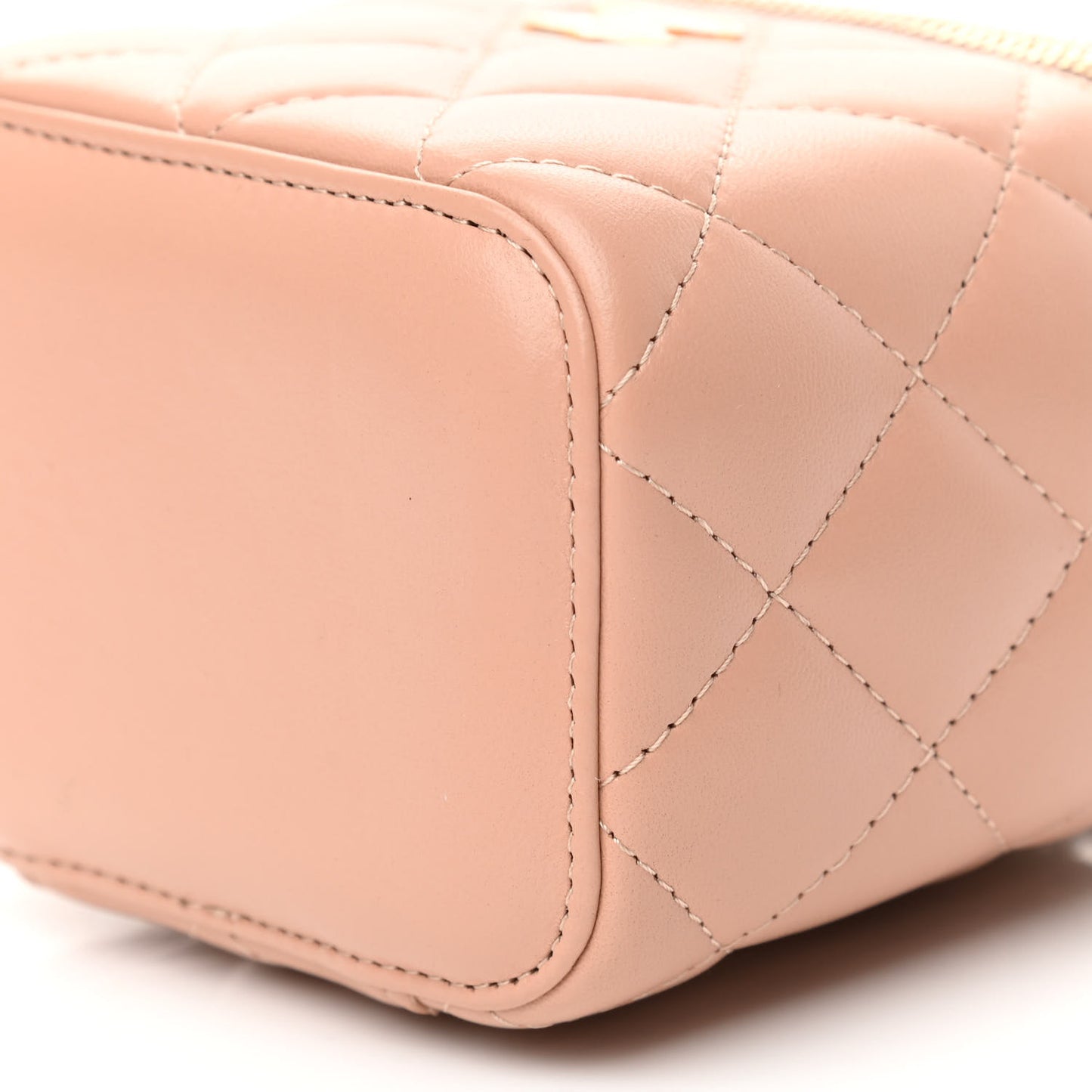Lambskin Quilted Top Handle Mini Vanity Case With Chain Beige