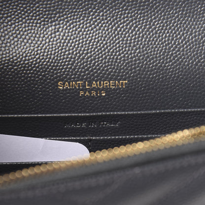 Saint Laurent Grain De Poudre Matelasse Chevron Monogram Envelope Chain Wallet Dark Smog 7 of 12
