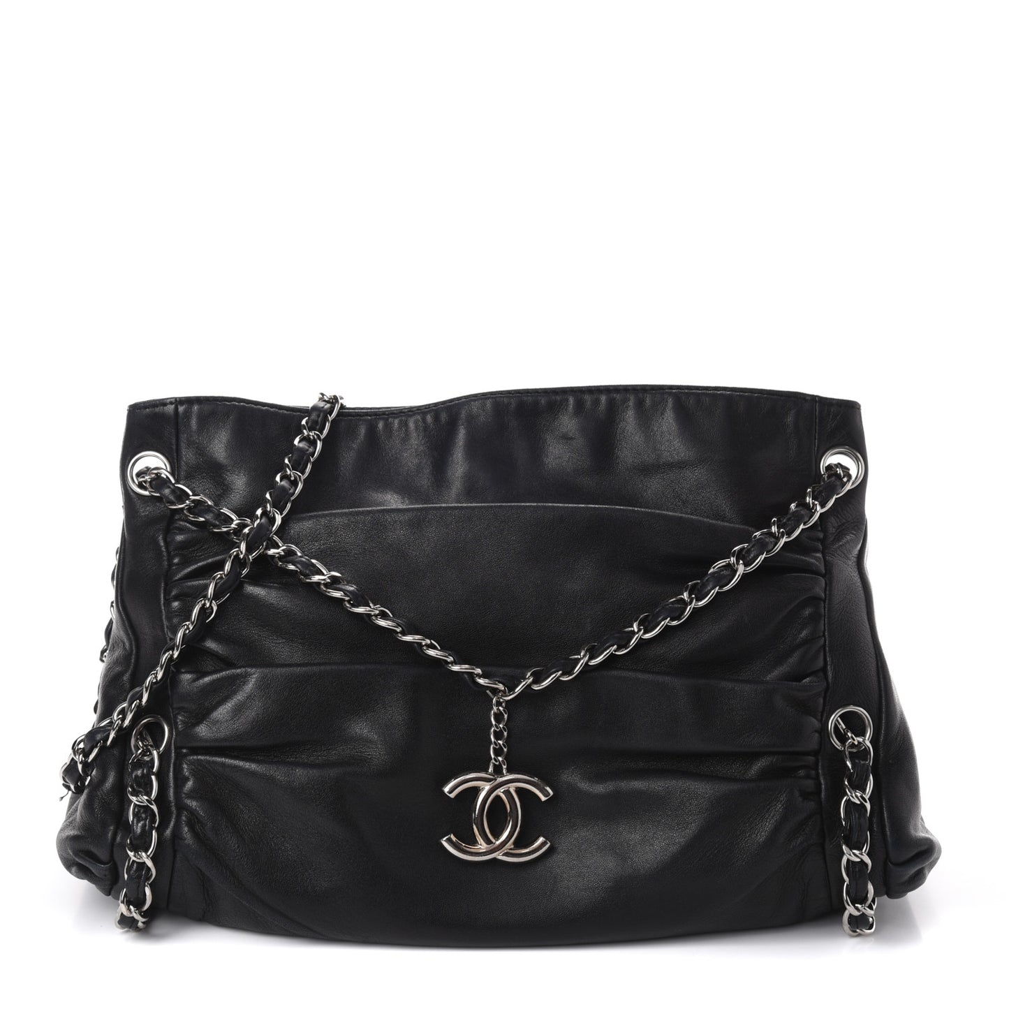Lambskin Large Sharpei Shoulder Bag Black
