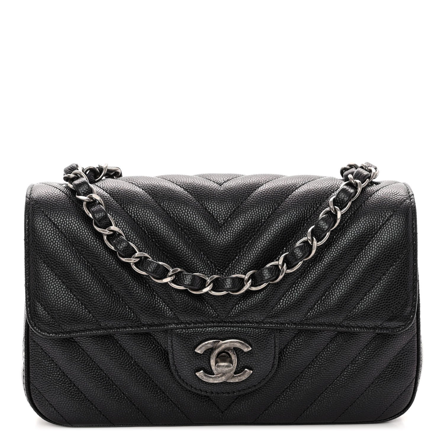 Chanel Iridescent Caviar Chevron Quilted Mini Rectangular Flap Black 1 of 10