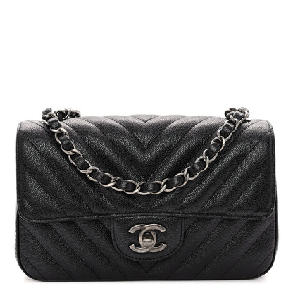 Chanel Iridescent Caviar Chevron Quilted Mini Rectangular Flap Black 1 of 10