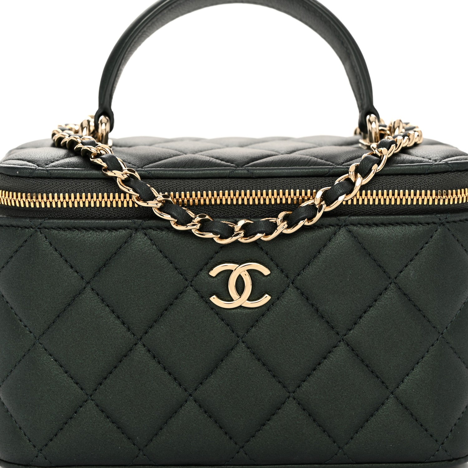 Chanel Iridescent Lambskin Quilted Small Top Handle Vanity Case With Chain Green 8 of 10