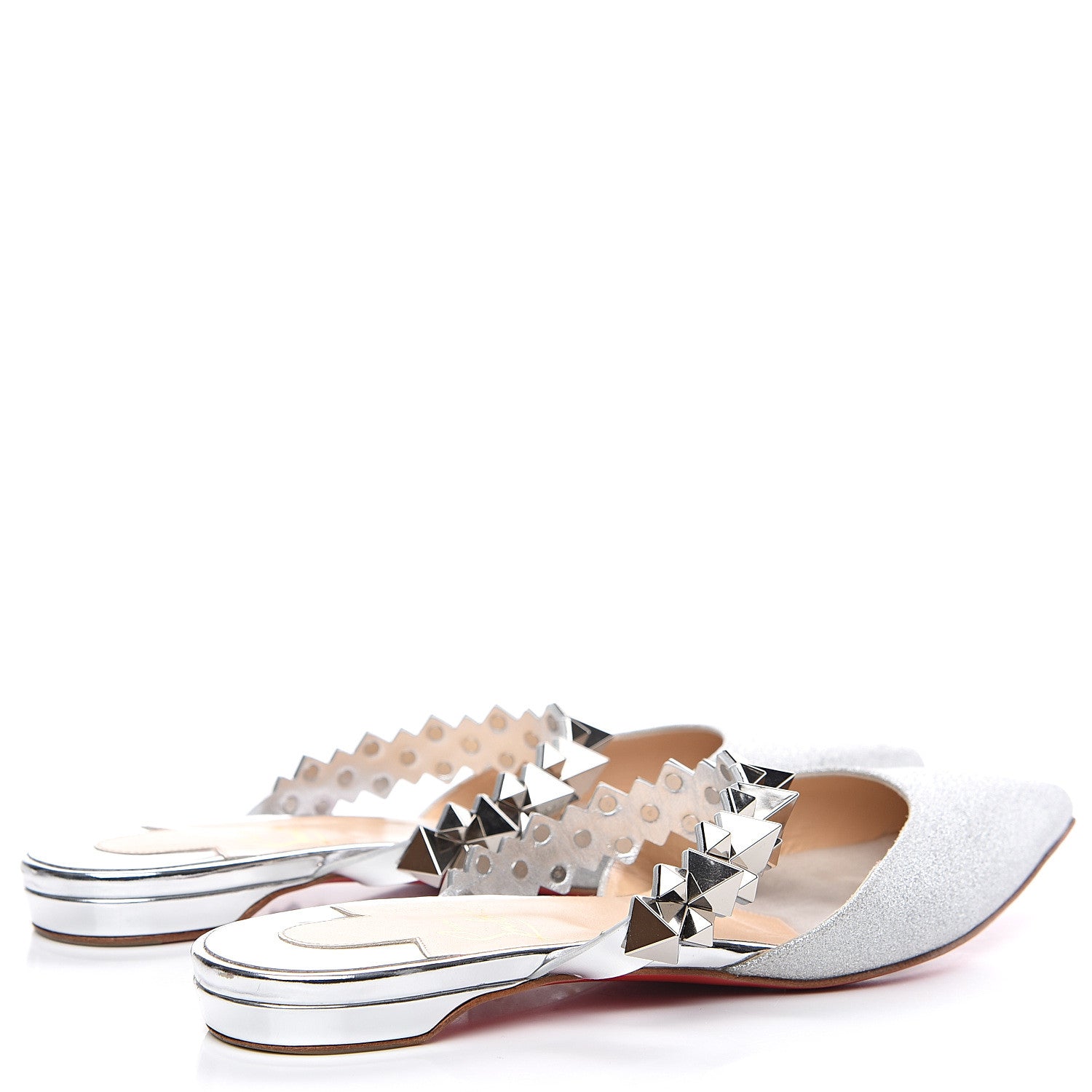 Christian Louboutin Mini Glitter Planet Choc Flat Mules 37.5 Silver 4 of 9