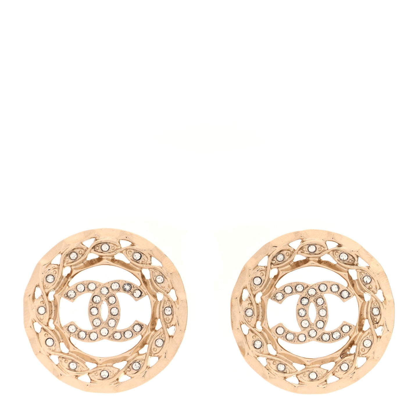 Crystal CC Round Earrings Gold