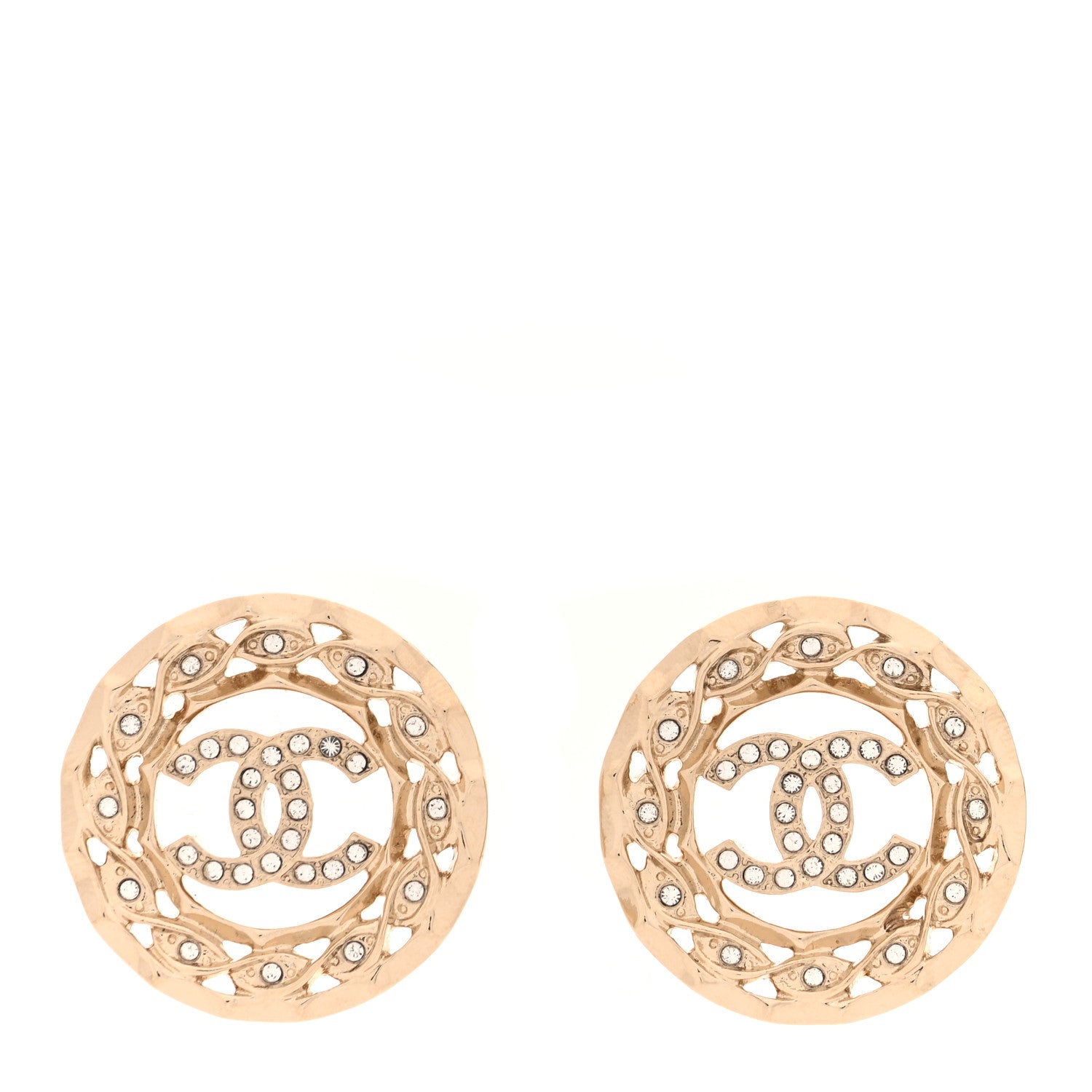 Chanel Crystal CC Round Earrings Gold 1 of 4