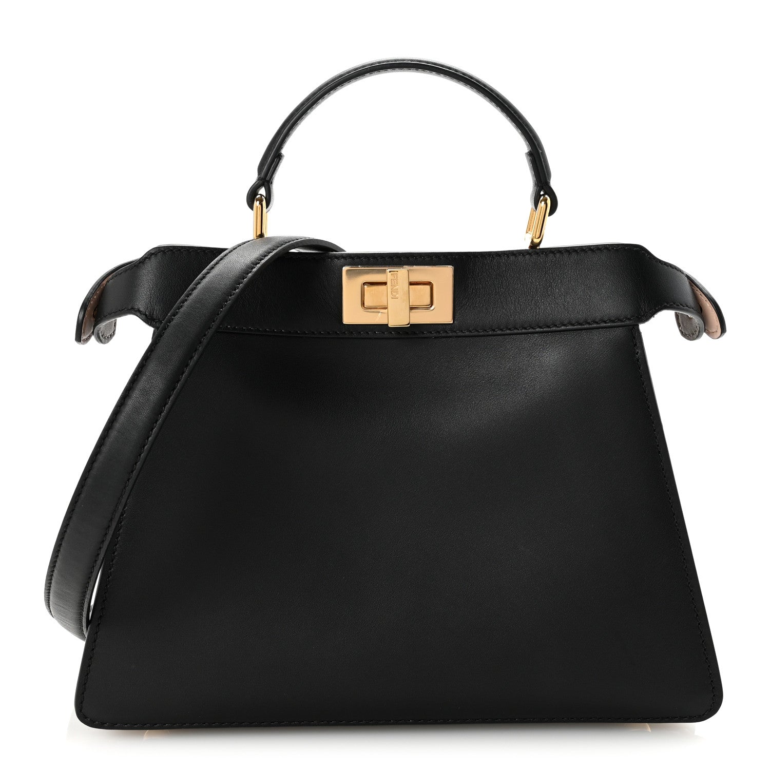 Fendi Vitello Seta Nappa Bi-Color Small Peekaboo I SEE U Satchel Black Light Rose Tortora 1 of 9