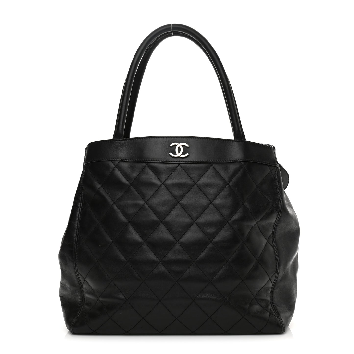 Lambskin Quilted Shopping Tote Black
