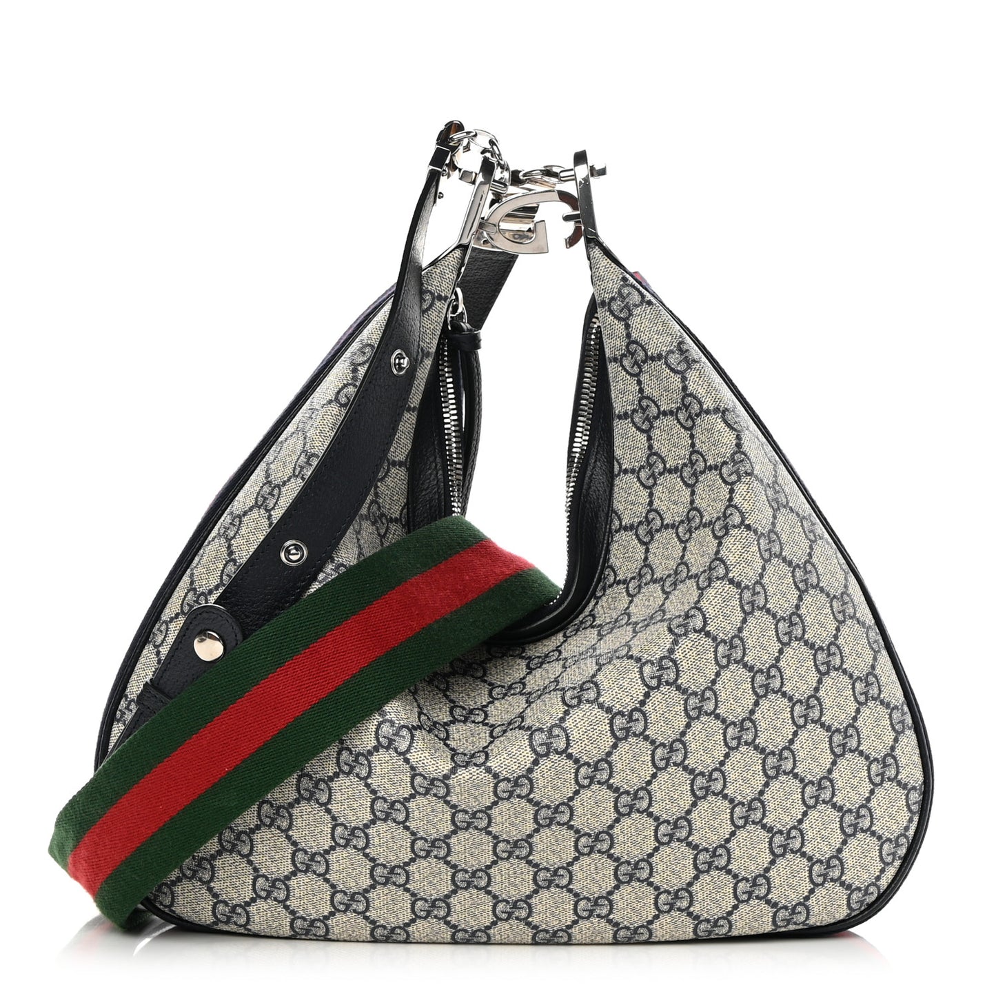 GG Supreme Monogram Textured Calfskin Web Large Attache Shoulder Bag Beige Blue